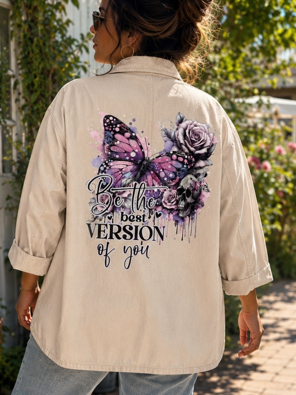 Old Navy XXL Upcycled Butterfly Blazer Handcrafted Boho Art Jacket 100 % Cotton